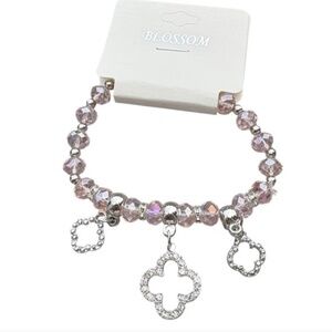 5/$25 Blossom Rainbow Pink Iridescent & Silver Beaded Bracelet with Charms